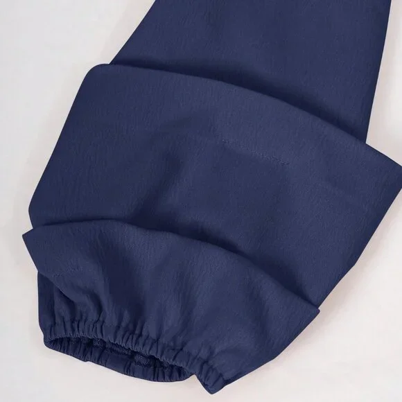 Navy Blue Elegant Women's Solid Color Lantern Sleeve Jumpsuit - Picture 7 of 9